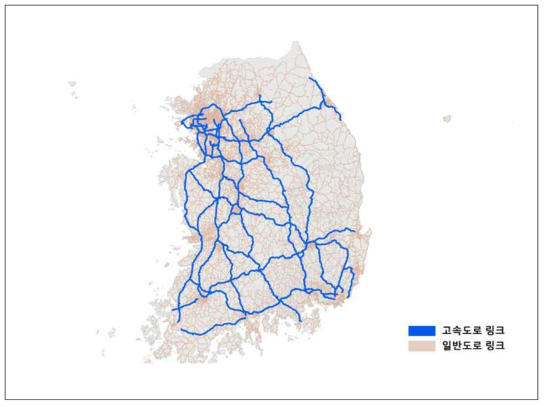 노드링크 자료중 도로링크만 추출한 자료