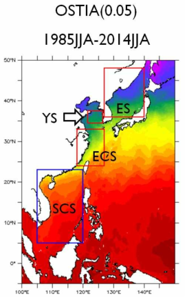 한반도 주변 분석해역, 동해(ES), 황해(YS), 동중국해(ECS), 남중국해(SCS)