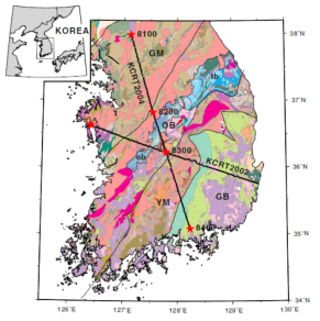 Locations of the lines for crustal-scale deep seismic sounding across the southern Korean Peninsula (from Cho et al., 2012)