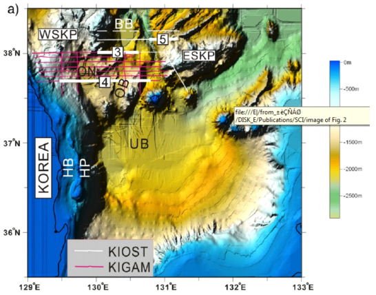 Locations of 2D seismic lines obtained in the East Sea. (Kim et al., 2015)