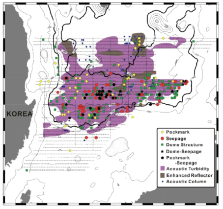 Locations of high-resolution seismic lines for the exploration of gas hydrates in the East Sea. (류병재, 2016)