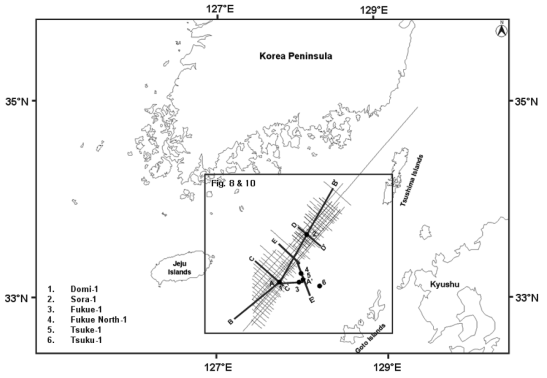 Locations of the multichannel seismic lines in the South Sea. (김은정외, 2008)