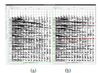 CRP gathers (a) before and (b) after MVA (3rd iteration)