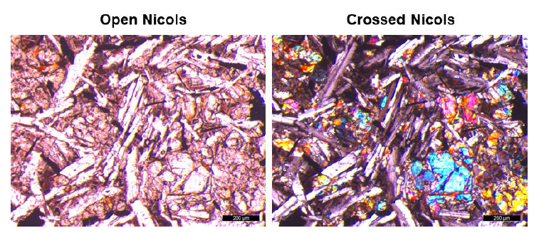 Photomicrograph of basalts after 1st autoclave experiment