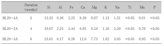 Chemical composition of supernatant after the mineral carbonation (mg/L)