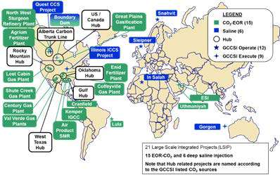 대규모(50 만톤 이상) CCS 프로젝트: 38 개 수행 및 계획 중