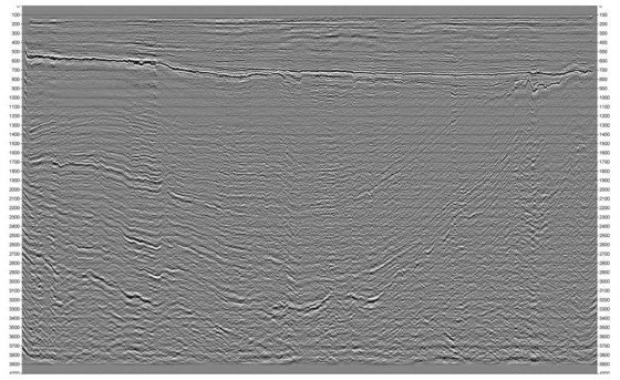 서해 군산분지 2D 탄성파 탐사측선 20CCS-113A(남북측선)의 전산처리 단면. 탐사측선 위치는 Fig. 3-1-6 참조