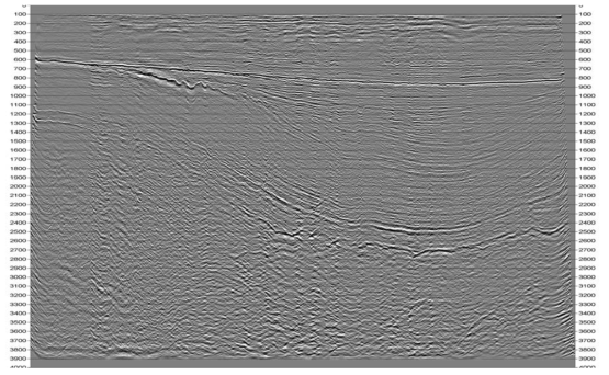 서해 군산분지 2D 탄성파 탐사측선 20CCS-124(동서측선)의 전산처리 단면. 탐사측선 위치는 Fig. 3-16 참조