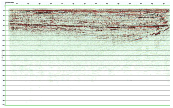 서해 군산분지 2D 탄성파 탐사측선 21CCS-213(남북측선)의 전산처리 단면. 탐사측선 위치는 Fig. 3-1-8 참조