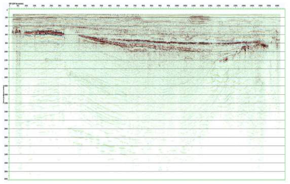 서해 군산분지 2D 탄성파 탐사측선 21CCS-219 의 전산처리 단면. 탐사측선 위치는 Fig.3-1-8 참조