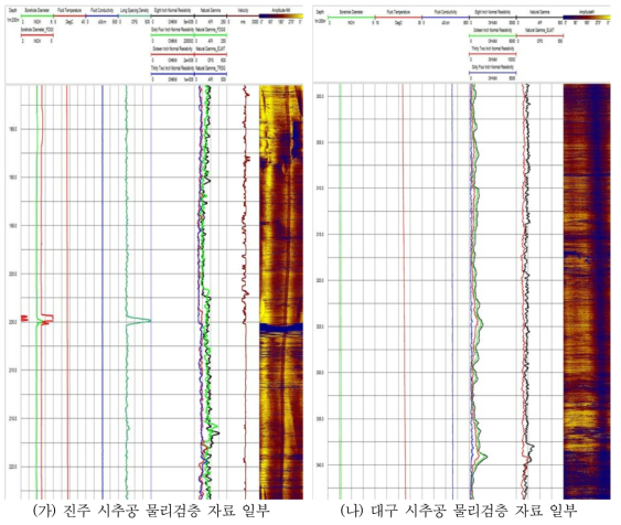 퇴적암(이암) 시추공에서의 수행한 물리검층의 원시자료
