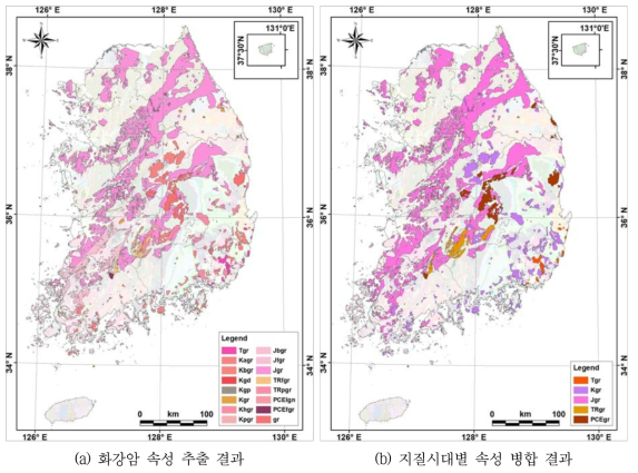 1:250,000 수치지질도 화강암지역 추출 결과