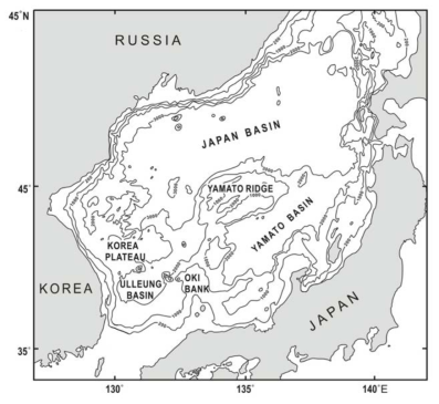 동해의 수심측정지도(Jung and Hwang, 2008)