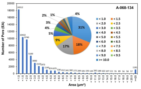 공극 추출을 통해 파악된 A-068-134 시료의 공극 분포도(박선영 등, 2021)