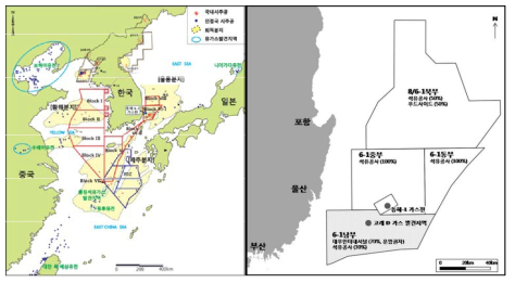 국내대륙붕 광구 분포도 및 탐사자료, 동해6/8광구도