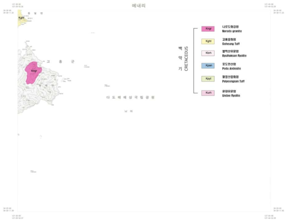 예내리 도폭 지질도. 전체 조사지역의 약 50% 완료하였음