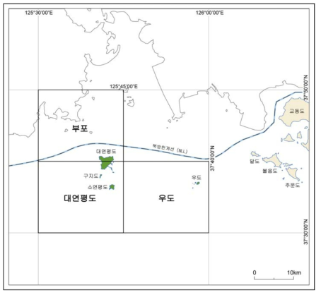 1:50,000 부포․대연평도․우도 지질도폭의 위치도