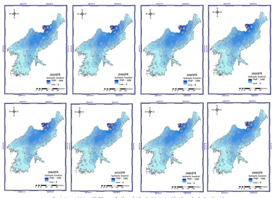 통합모델에 의한 RCP2.6 북한 지하수위 분포