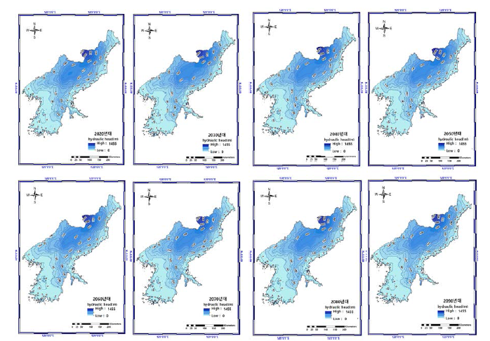 통합모델에 의한 RCP4.5 북한 지하수위 분포