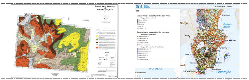 미국 오하이오주 천연자원부(ONDR) 및 스웨덴 지하수정보지도 (https://www.mcdwater.org/groundwater-resources-maps/)