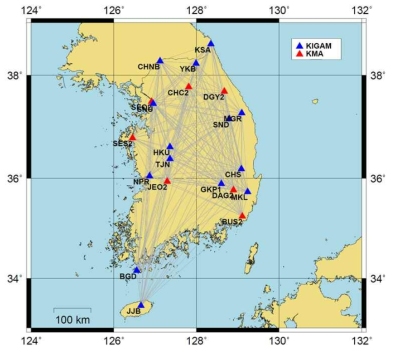 배경잡음 기반 경험적 그린함수 추출 대상 관측소 21개소