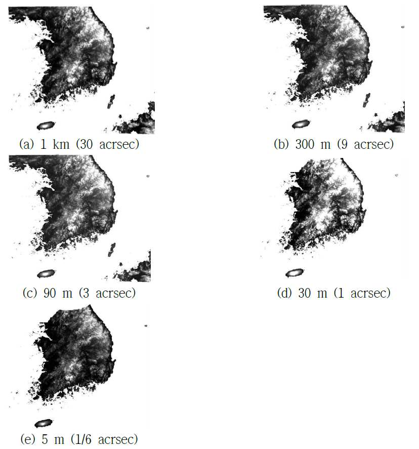 전국단위 해상도별 DEM