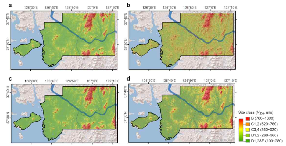 다변량 회귀분석 방법 기반 VS30 분포도: 서울-인천지역 예시(Kim et al., 2021)