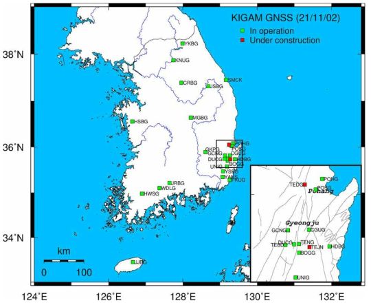 한국지질자원연구원 GNSS 상시관측소 배치도