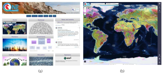 One Geology 홈페이지 및 서비스 화면, (a) One Geology, (b) One Geology Portal