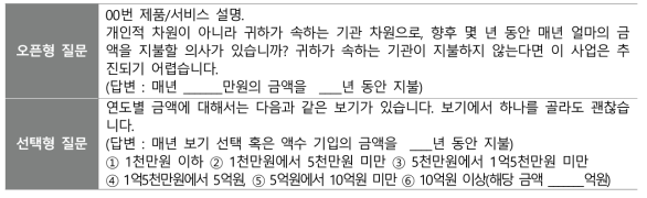 조건부 가치 평가법 적용 설문 예시안