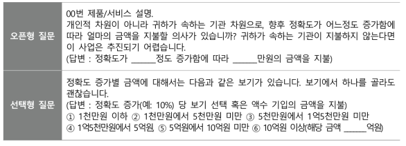 컨조인트 분석 적용 지불의사액(WTP) 설문 예시안(정확도)