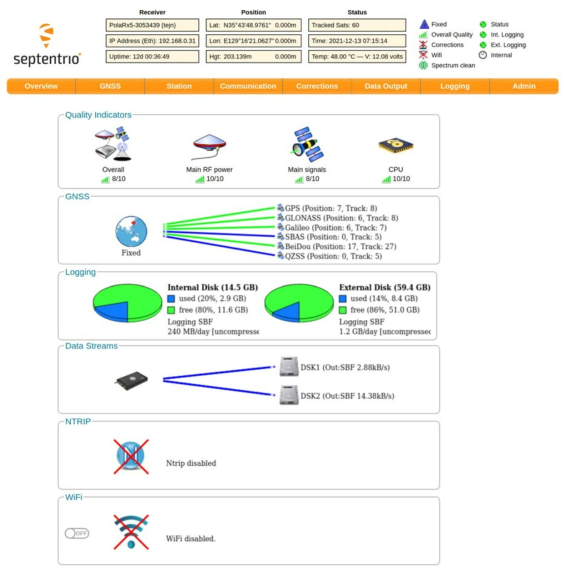 GNSS 수신기 모니터링 인터페이스