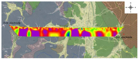 1:5만 지질도에 나타낸 전기비저항 역산 결과