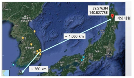 제주도 및 일본 Sawauchi 원거리 기준점 위치도