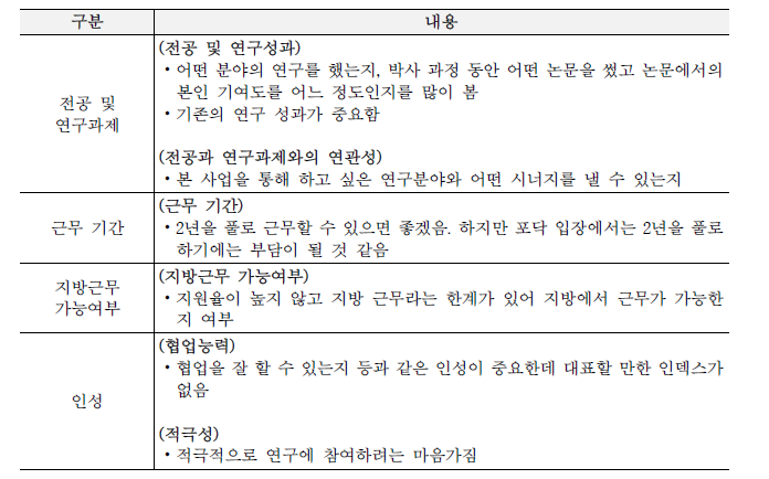 연수책임자 인터뷰 정리: 채용 시 중요한 평가요소