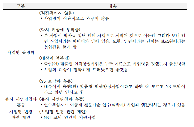 사업담당자 인터뷰 정리: 본 사업명 적절성