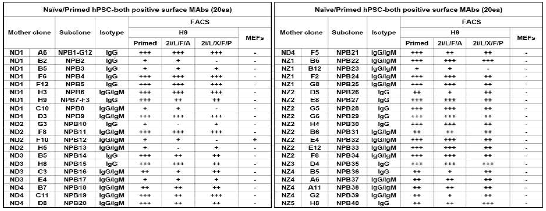 FACS profile of naive/primed hPSC-both positive surface mAbs