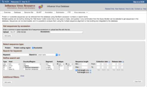 NCBI 인플루엔자 바이러스 데이터베이스의 검색 툴