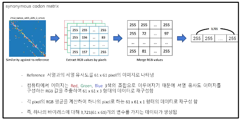 독감 바이러스의 변이벡터 데어터 전처리 과정 (synonymous codon matrix)