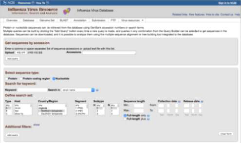 NCBI 인플루엔자 바이러스 데이터베이스의 검색 툴