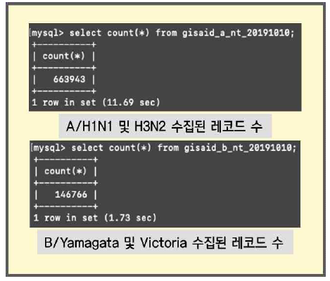 수집된 A형 및 B형 인플루엔자 바이러스 서열 레코드 갯수