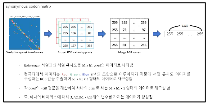 독감 바이러스의 변이벡터 데어터 전처리 과정 (synonymous codon matrix)