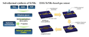 텔루륨-그래핀 기반 포름알데하이드 가스 센서 제작 모식도