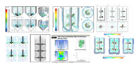 교반시 베플 유무 및 형태에 따른 유체 흐름 시뮬레이션 결과