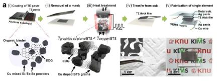 n형 Bi-Te-Se열전분말과 EOG의 혼합 페이스트 제조공정 안정화 및 열전후막 제조공정 개략도