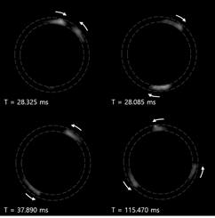 snapshots of circular RDE unstable detonation propaation