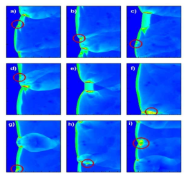 Snapshots of the instantaneous density contour in moderately unstable detonation