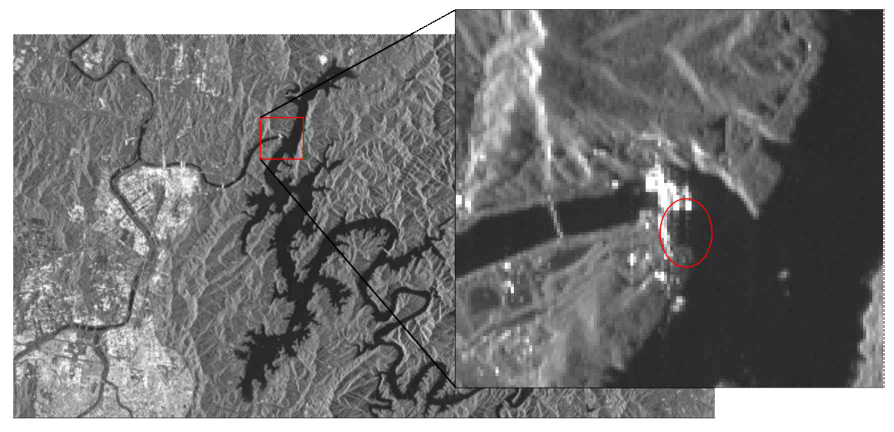 Sentinel-1 multi-reflectivity map 및 대청댐 주변 확대 영상