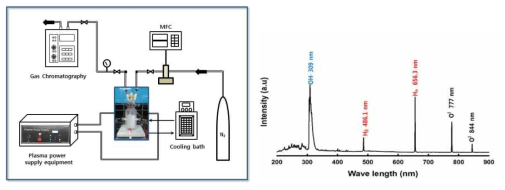 Schematic diagram of iquid phase plasma and optical emission spectra of water