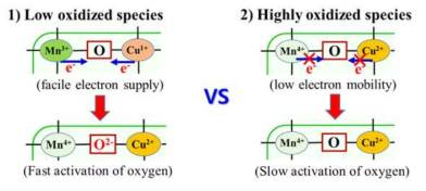 촉매 금속의 산화상태와 활성 산소 이온 생성과의 관계